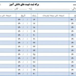 برگه ثبت غیبت های دانش آموز