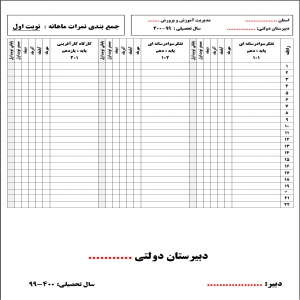 فرم جمع بندی نمرات ماهانه