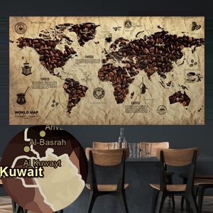 دانلود نقشه جهان با جزئیات مناسب چاپ برای دکور کافی شاپ با موضوع قهوه