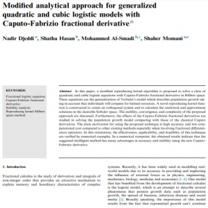 ترجمه مقاله  Modified analytical approach for generalized quadratic and cubic logistic models with Caputo-Fabrizio fractional derivative
