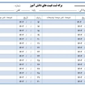 برگه ثبت غیبت های دانش آموز