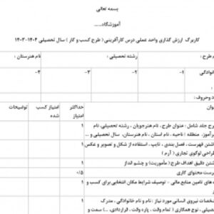 کاربرگ  ارزش گذاری واحد عملی درس کارآفرینی ( طرح کسب و کار )