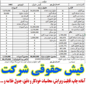 فایل اکسل فیش حقوقی رسمی شرکت 10 نفره