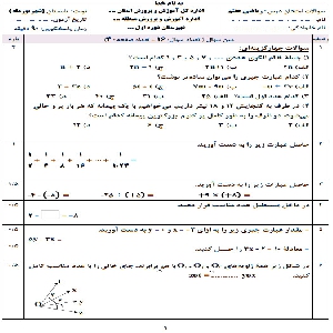 نمونه سوال طراحی و تایپ شده درس ریاضی هفتم مخصوص برگزاری آزمون شهریور ماه ( کاملا استاندارد و مطابق بارم بندی)